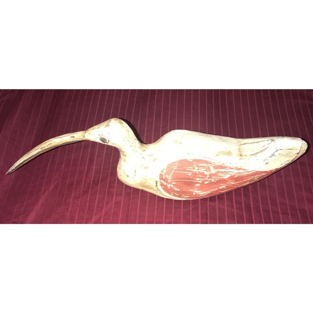Vtg. Hand Made Folk Art Shorebird Curved Bill Bird Decoy Hand Painted